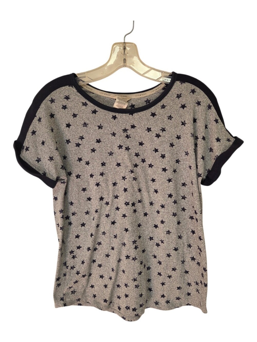 Lucky Brand Casual Distressed Star-Print Short Sleeve Tee - Black/Gray Size S
